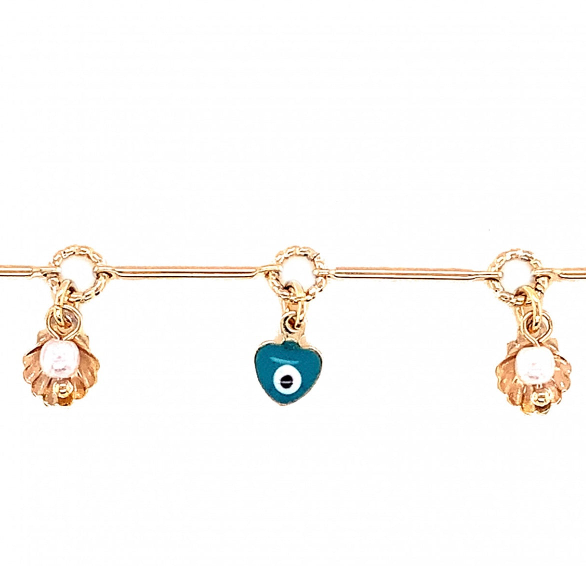 LUCKY EYE RED & BLUE HEART SEA SHELL ANKLET