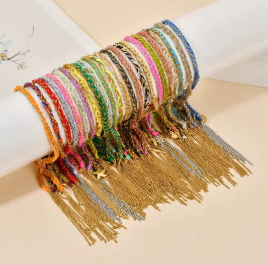 COLOURFUL WOVEN CHARM BRACELETS