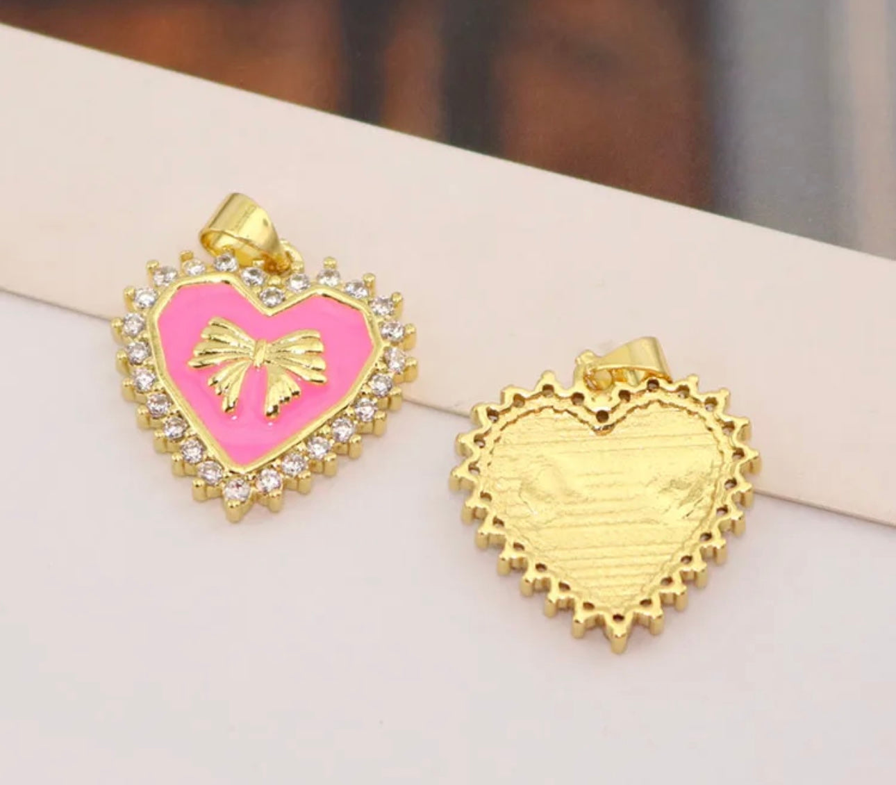 CRYSTAL HEART BOW NECKLACE