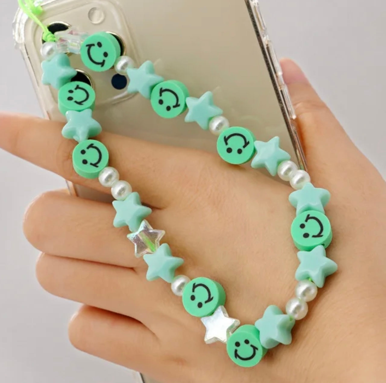 GREEN HAPPY FACE PHONE CHARM