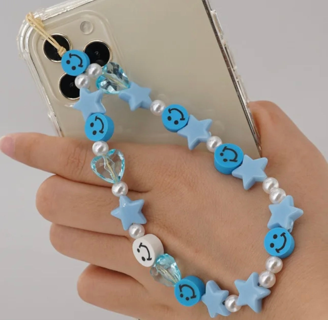 HAPPY FACE BLUE PHONE CHARM