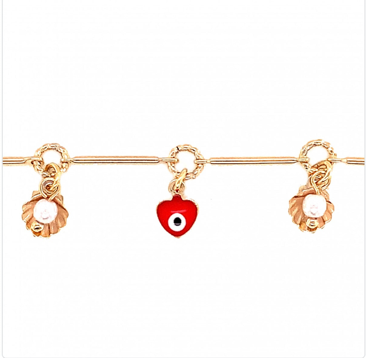 LUCKY EYE RED & BLUE HEART SEA SHELL ANKLET