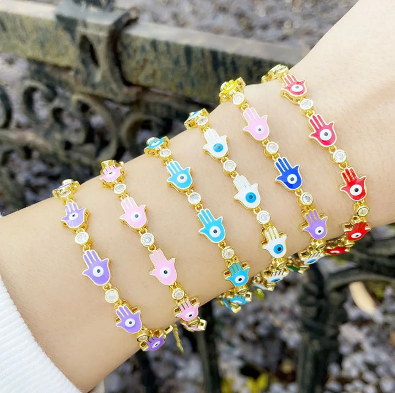 RAINBOW HAMSA EVIL EYE BRACELET