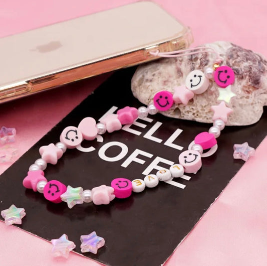 THINK PINK HAPPY FACE PHONE CHARM