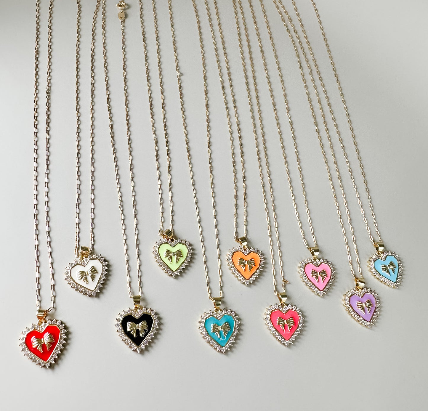 CRYSTAL HEART BOW NECKLACE