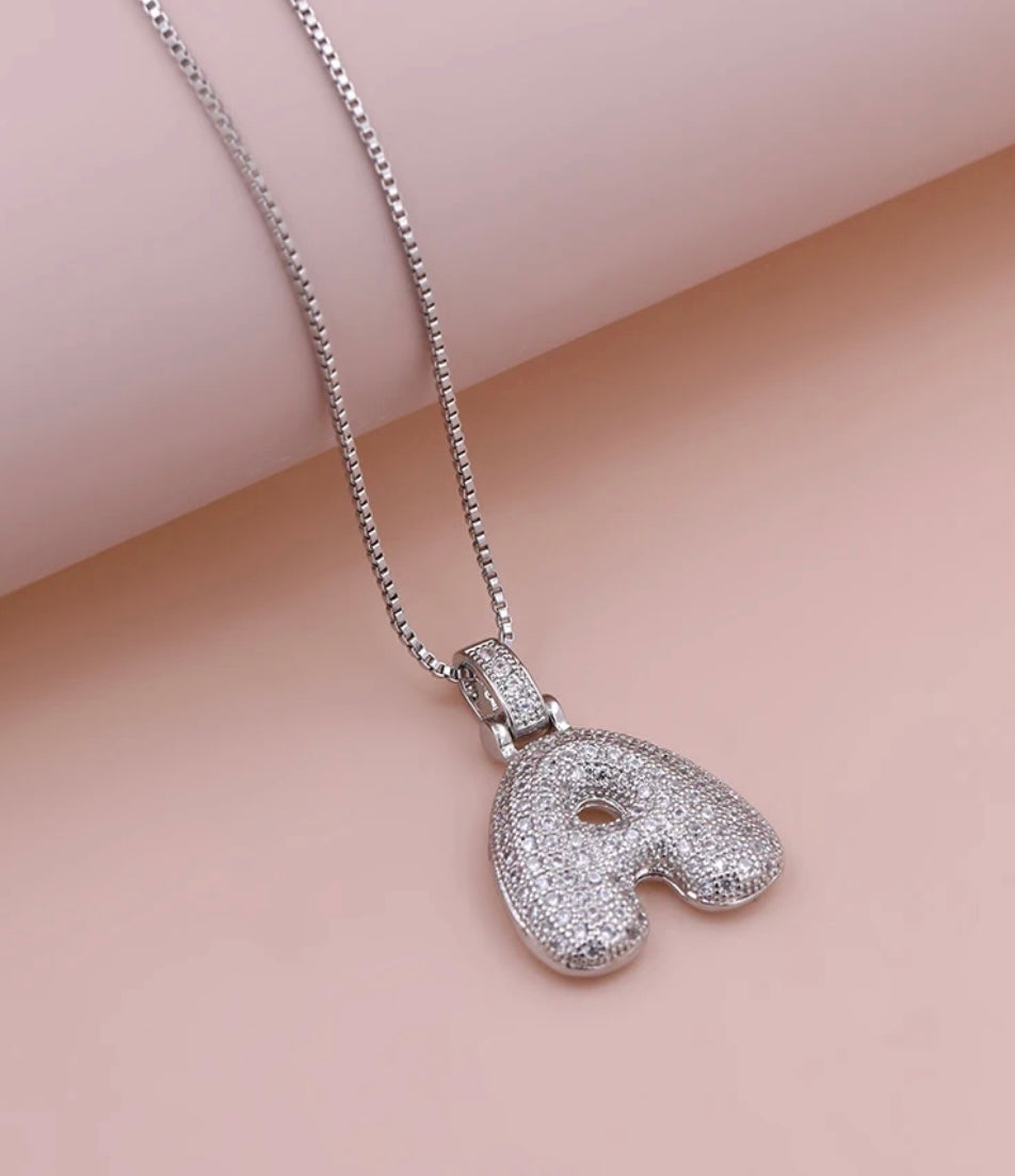 BUBBLE LETTER SILVER NECKLACE