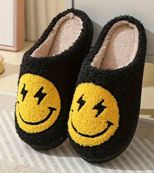 BLACK HAPPY FACE SLIPPERS ⚡️