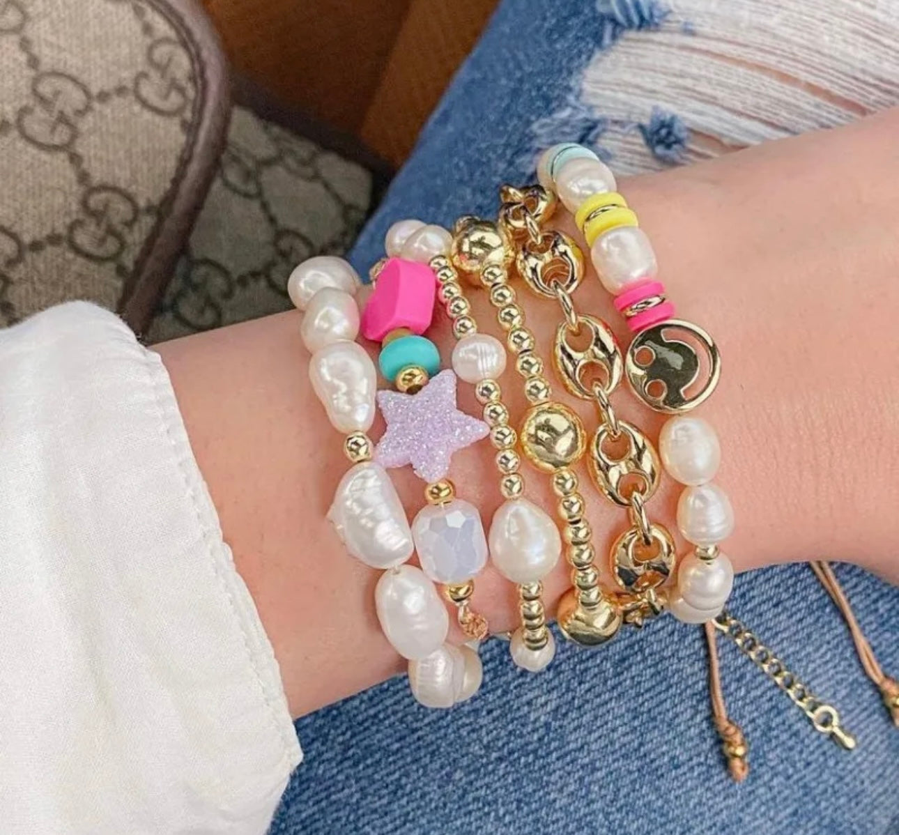 PASTEL HAPPY FACE STACKABLE BRACELET