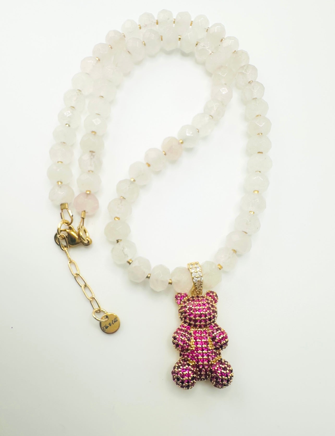 ROSE QUARTZ TEDDY NECKLACE