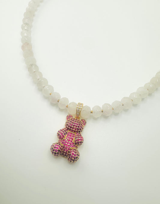 ROSE QUARTZ TEDDY NECKLACE