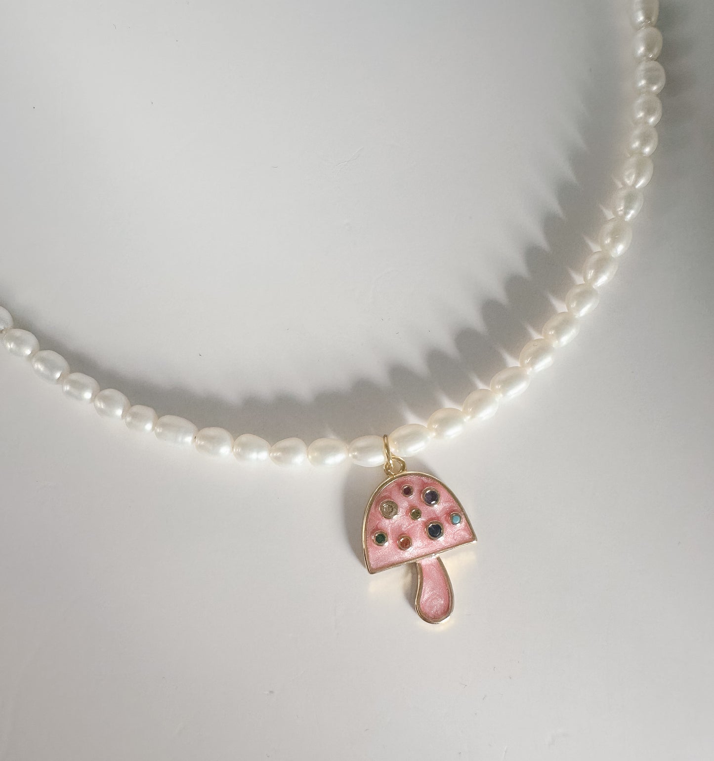 PINK GEMSTONE MUSHROOM NECKLACE