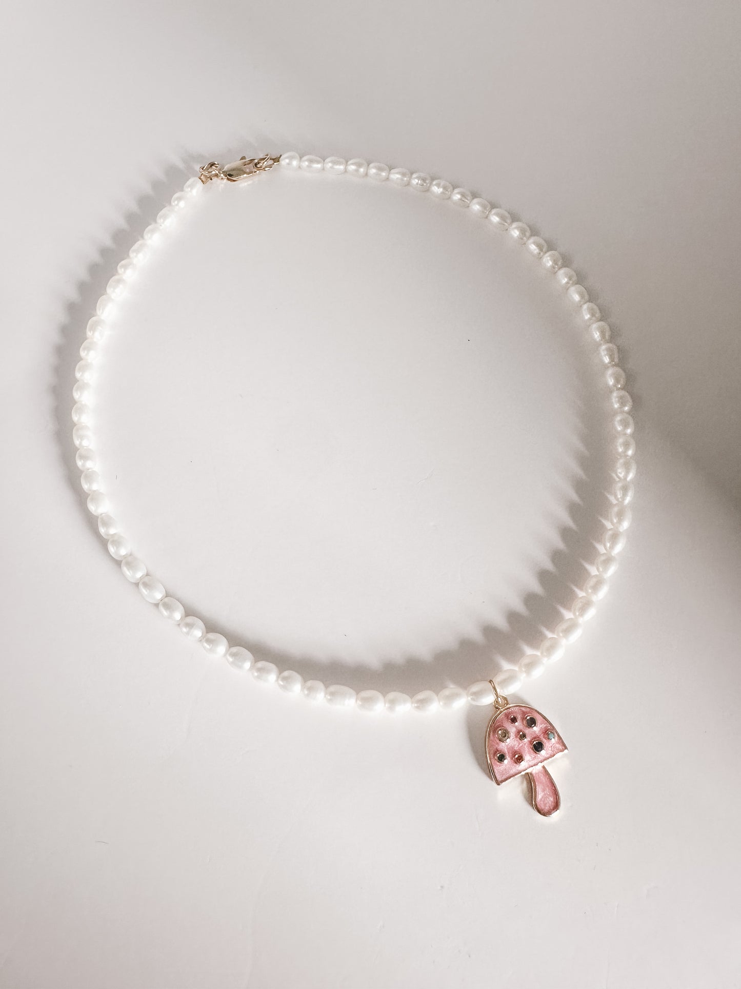 PINK GEMSTONE MUSHROOM NECKLACE