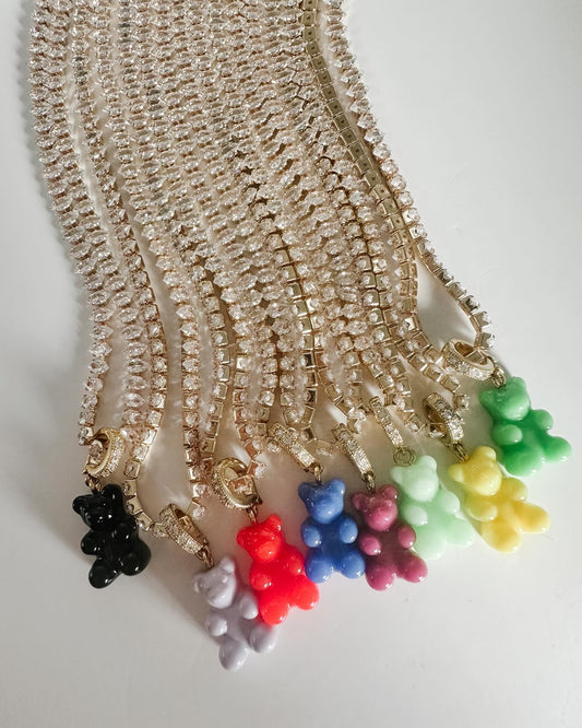 CZ MARQUIS TENNIS NECKLACE W/BEAR