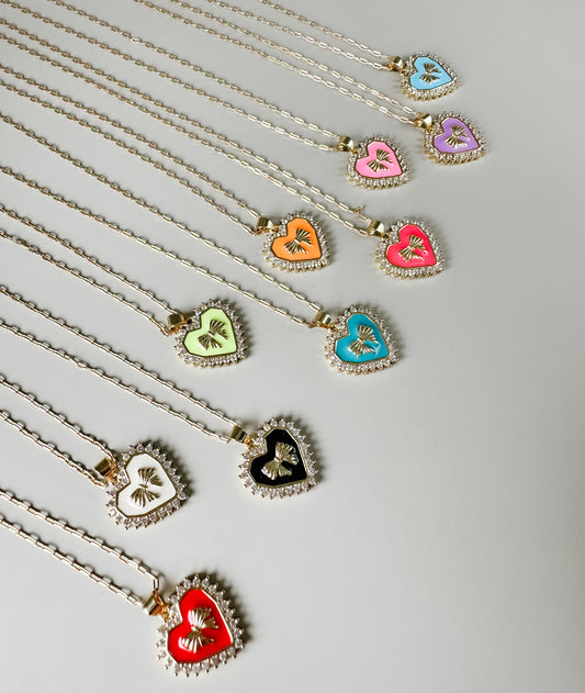 CRYSTAL HEART BOW NECKLACE