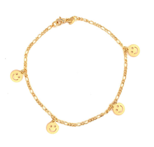 DANGLING HAPPY FACE ANKLET